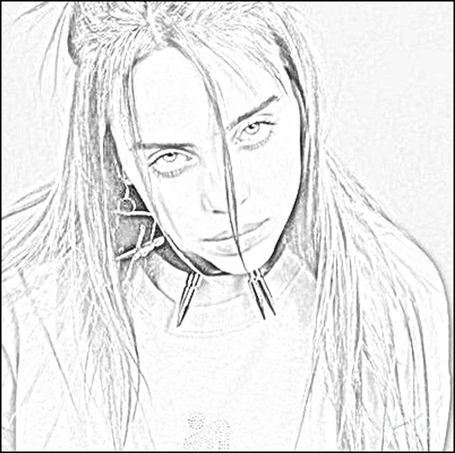 Billie Eilish Coloring Page Drawing by Lisa Brando