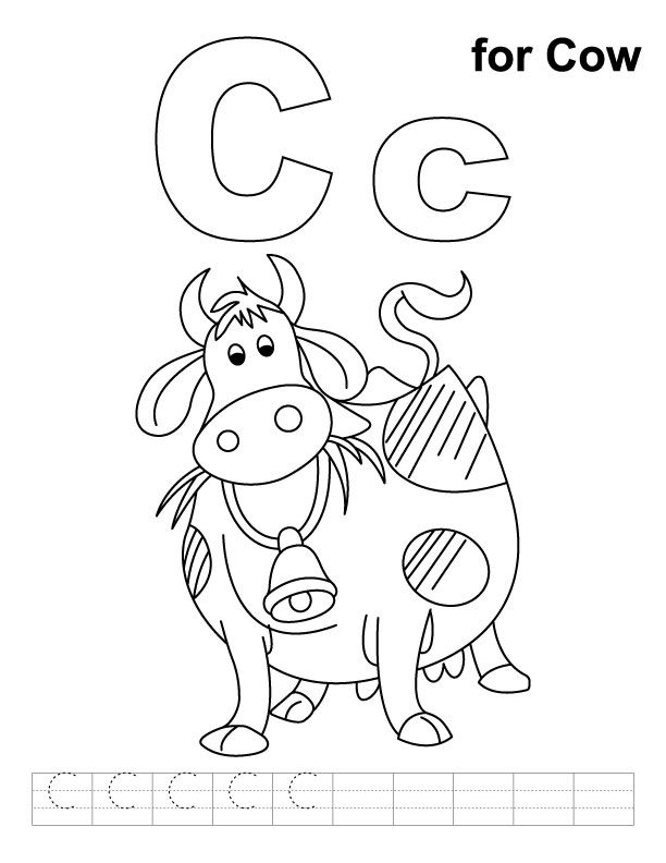 C for cow coloring page with handwriting practice | Download Free ...