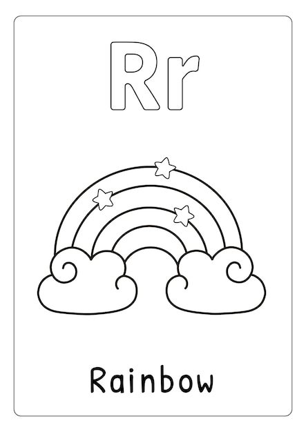 Premium Vector | Alphabet letter r for rainbow coloring page for kids