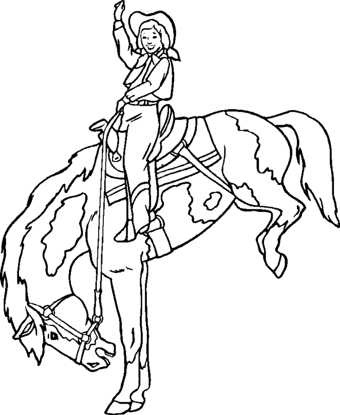 A Cowboy On Bucking Horse Coloring Page - Coloring Pages For All Ages