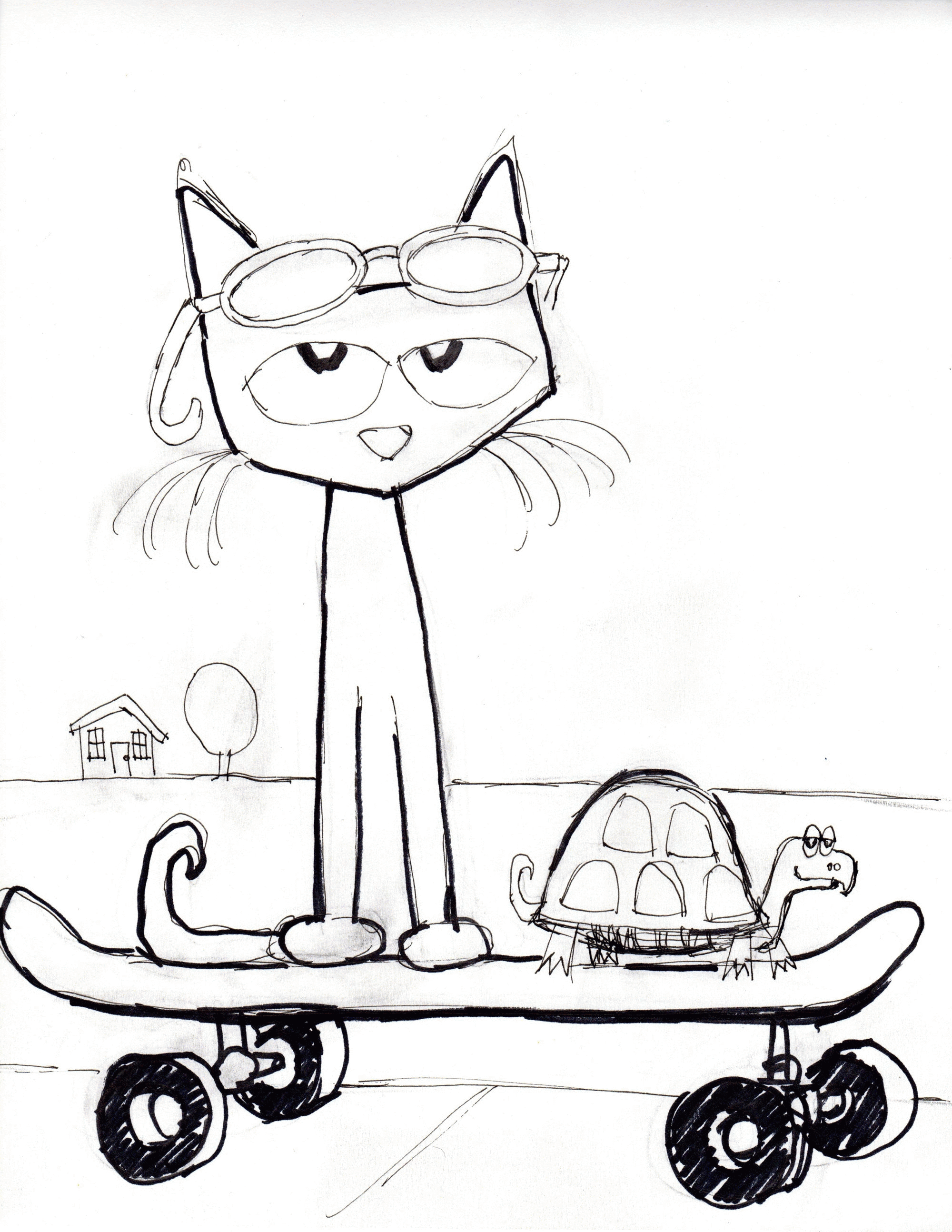 Pete The Cat Clipart Black And White Coloring Home