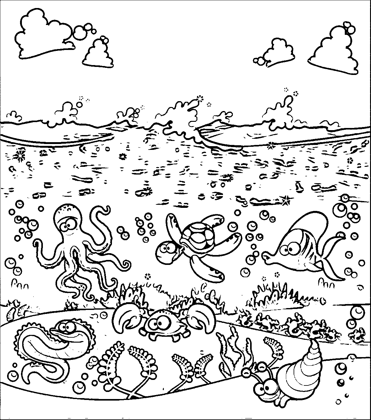 Cartoon Scene Underwater Coloring Page | Wecoloringpage