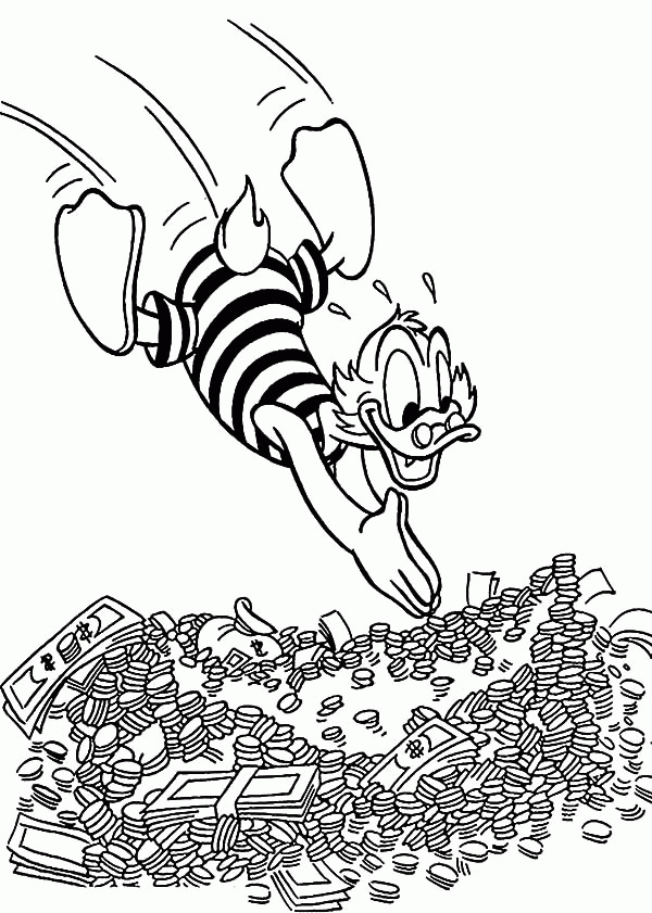 Duck Tales Scrooge McDuck Swin in Money Pool Coloring Pages: Duck ...