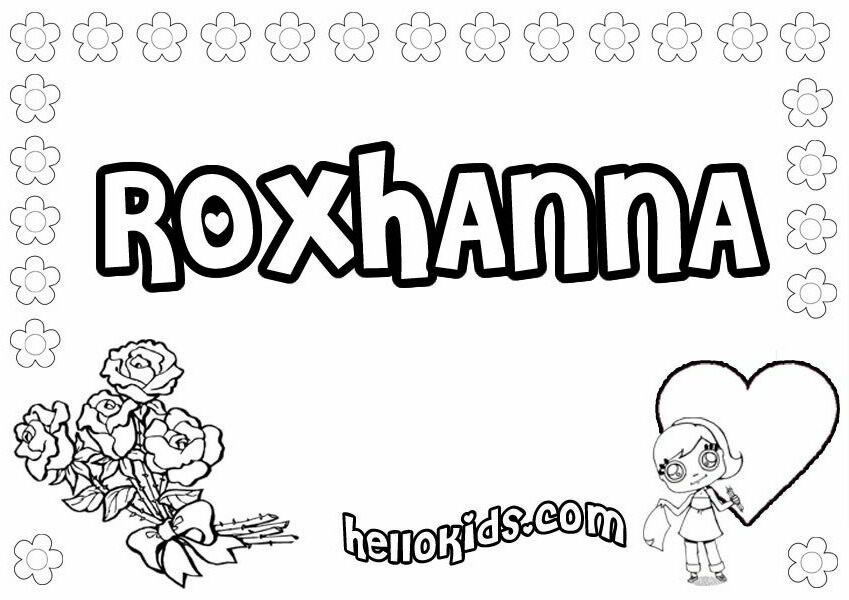 girls name coloring pages, Roxhanna girly name to color