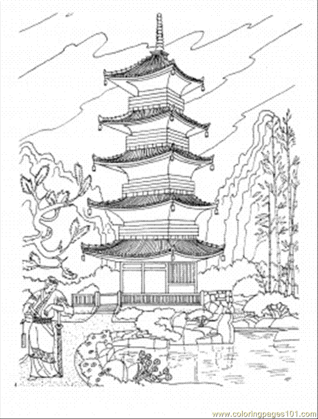 Buddhist Pagoda In Japan Coloring Page - Free Sightseeing Coloring Pages :  ColoringPages101.com