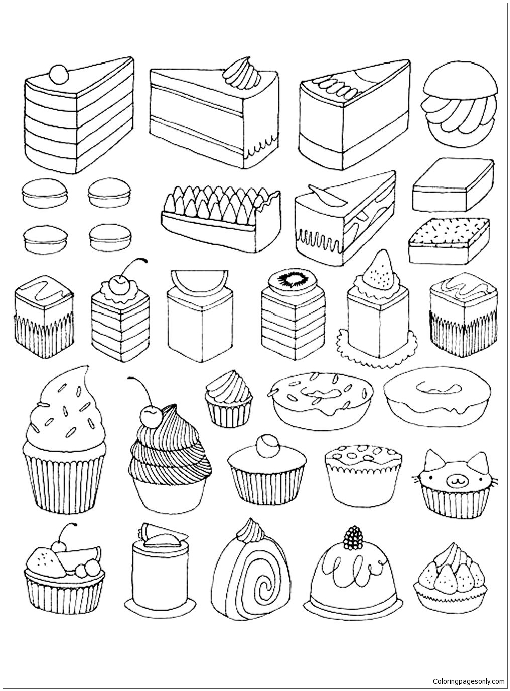 Cake Desserts Coloring Page - Free Coloring Pages Online