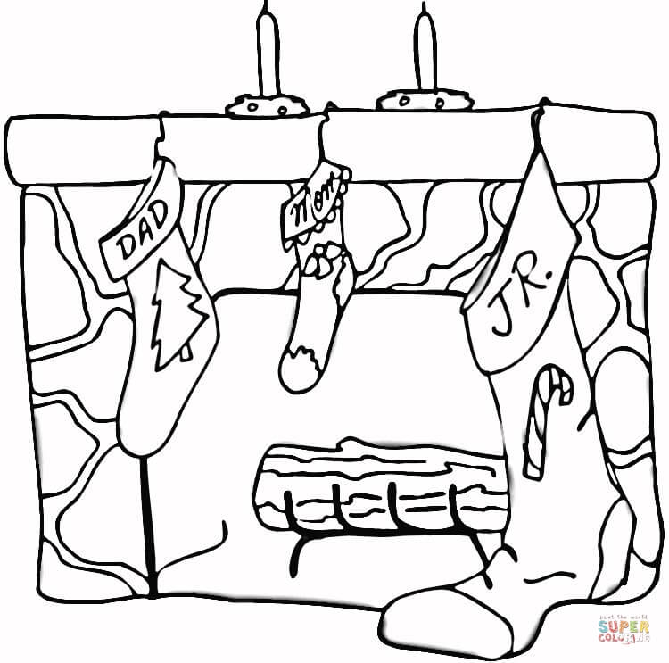 Presents at Christmas Fireplace coloring page | Free Printable ...