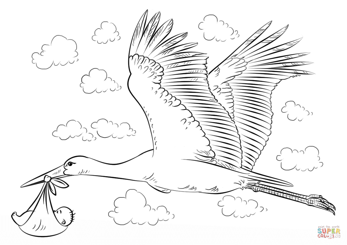 Stork with Baby coloring page | Free Printable Coloring Pages