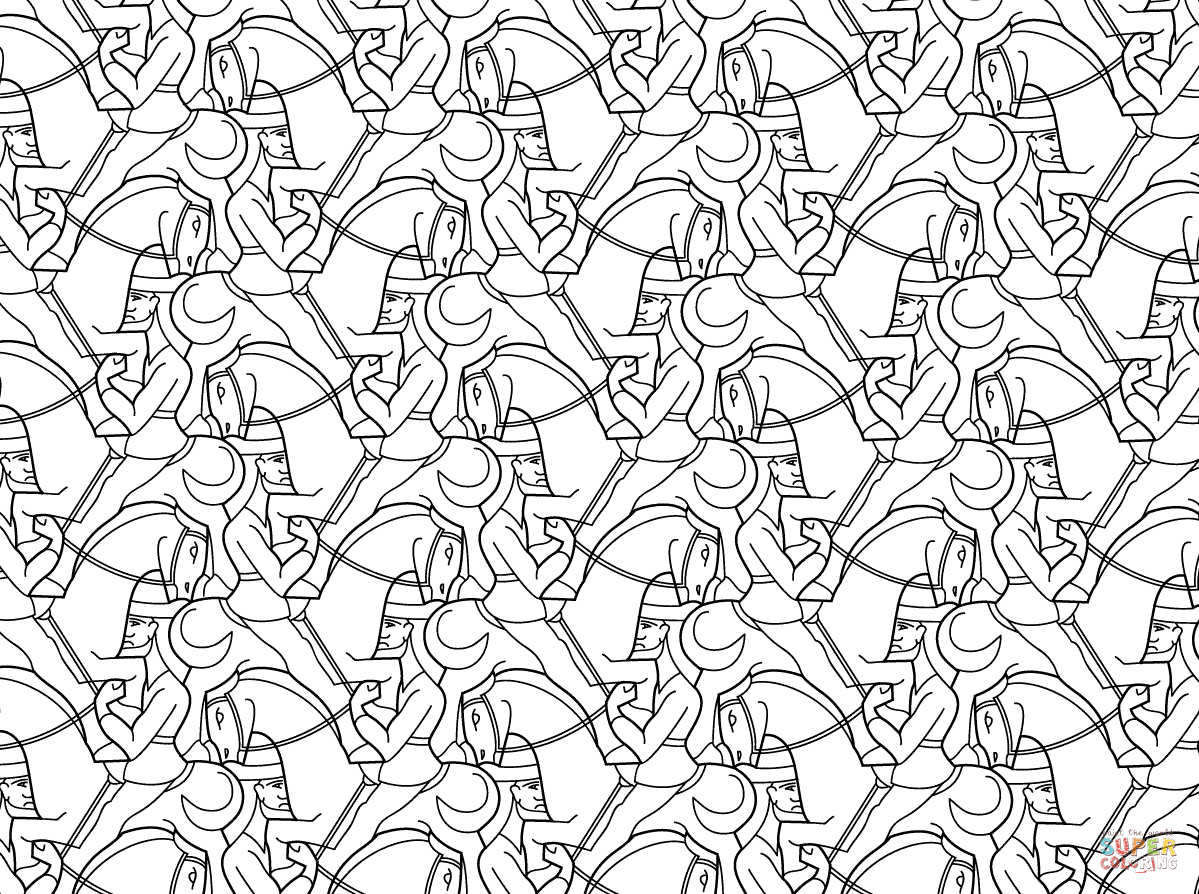 Horseman Tessellation by M.C. Escher coloring page | Free ...