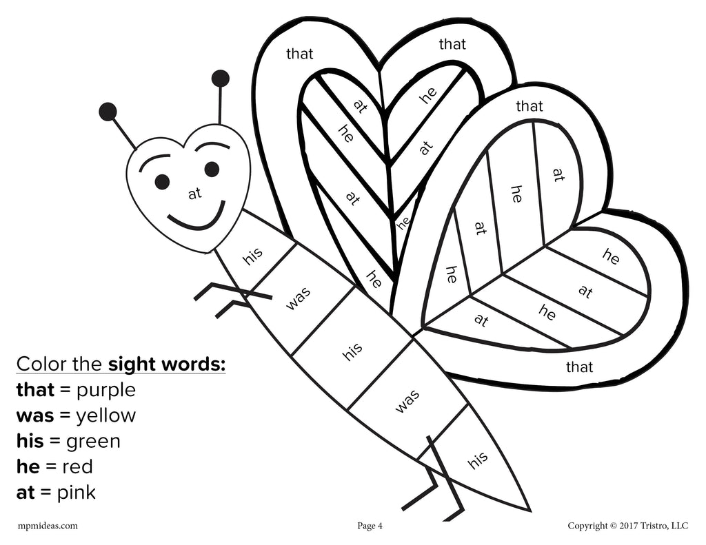 FREE Valentine's Day Color By Sight Word - 4 Printable Worksheets! –  SupplyMe