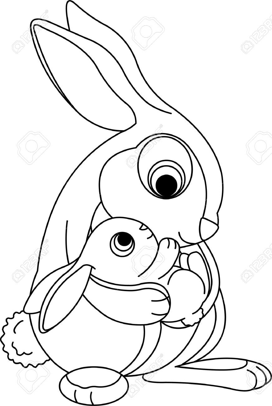 rabbit coloring bunny baby cute mother rabbits printable holding vector bunnies bw hood shutterstock popular getcolorings vectorstock barewalls royalty coloringhome