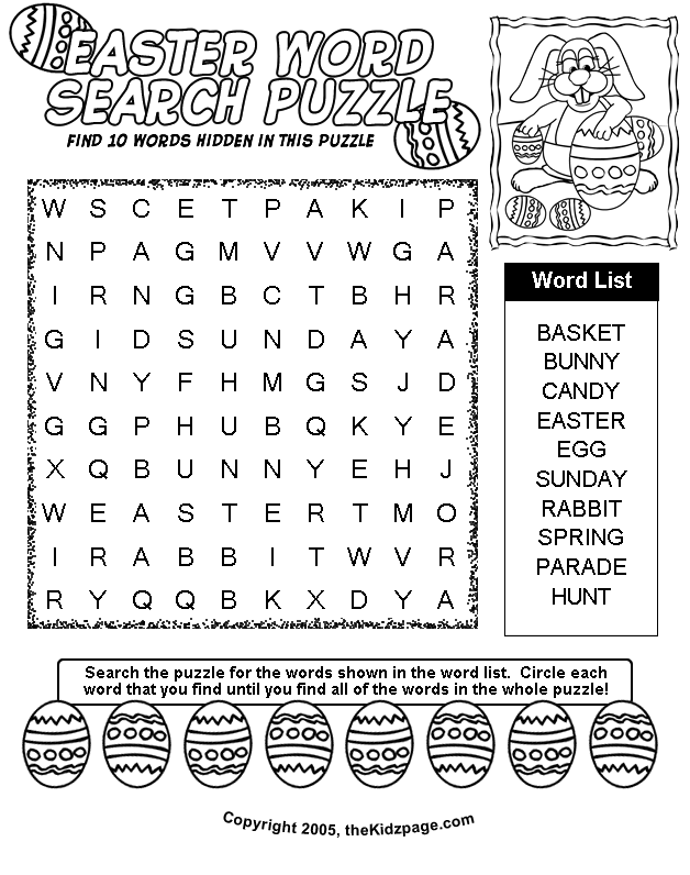 Easter Word Search Puzzle Free Coloring Pages for Kids - Printable ...