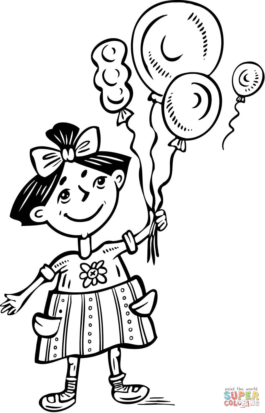 Little Girl Holding Balloons coloring page | Free Printable ...