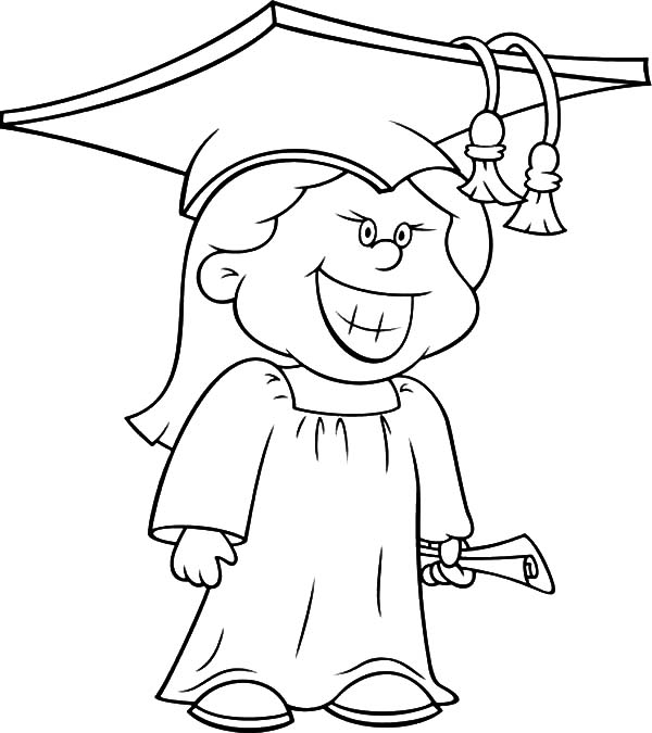 Girl Wide Smile Her on Graduation Day Coloring Page
