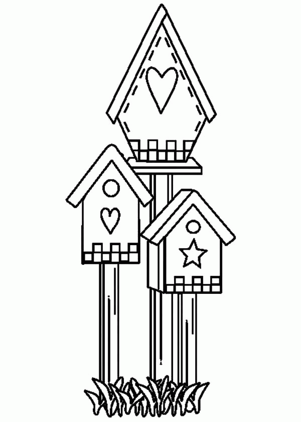 Cute Shaped Bird House Coloring Pages Place Color