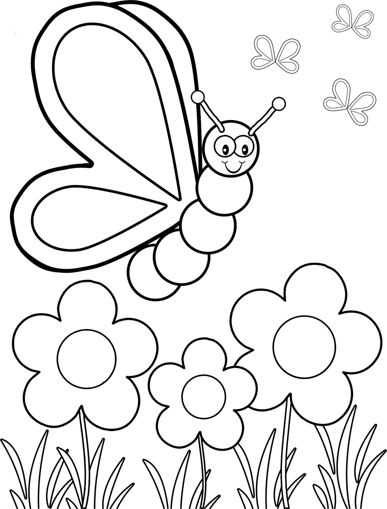 Butterfly And Flower Coloring Pages For Preschool Coloring ...