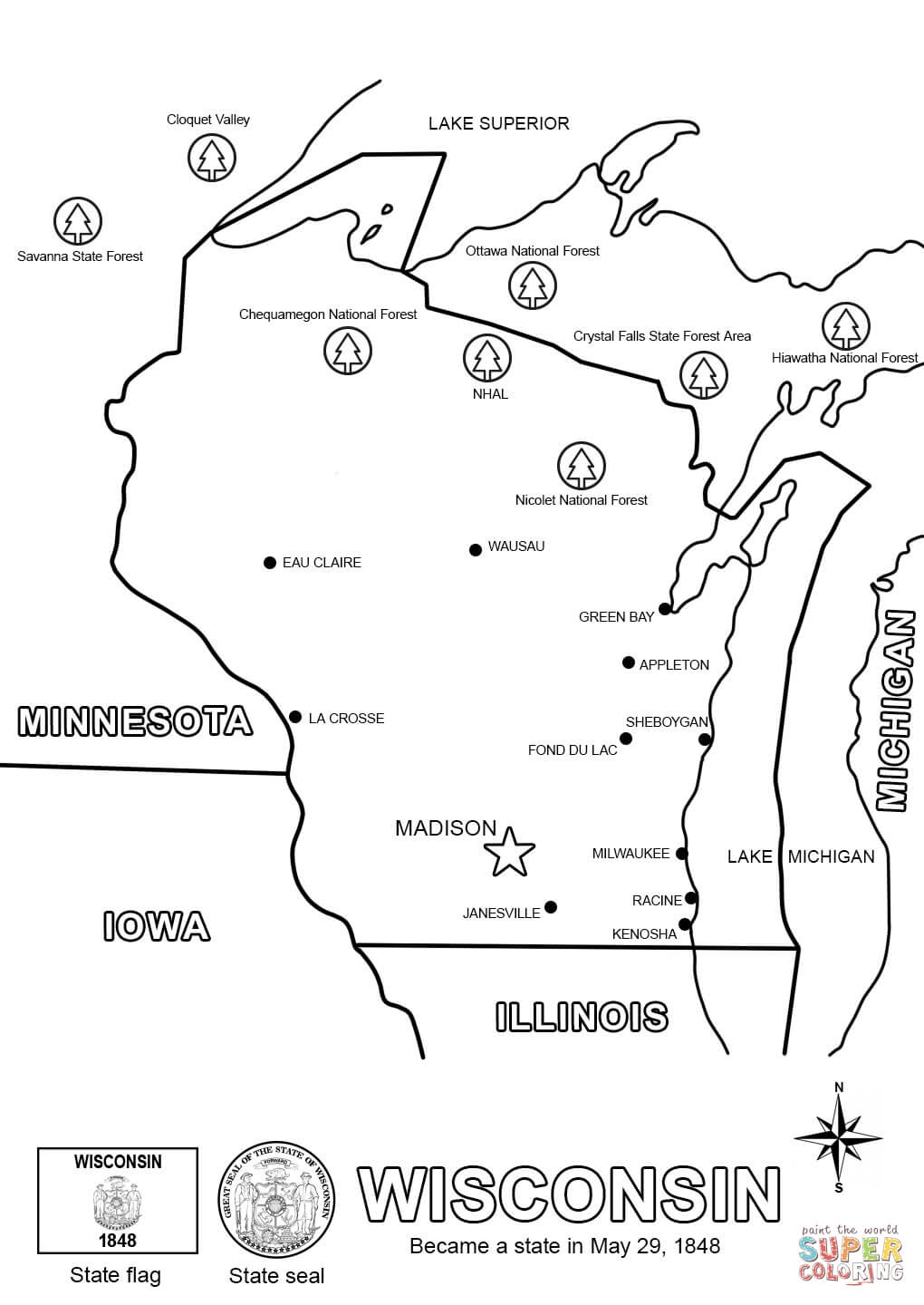 Wisconsin State Map coloring page | Free Printable Coloring Pages