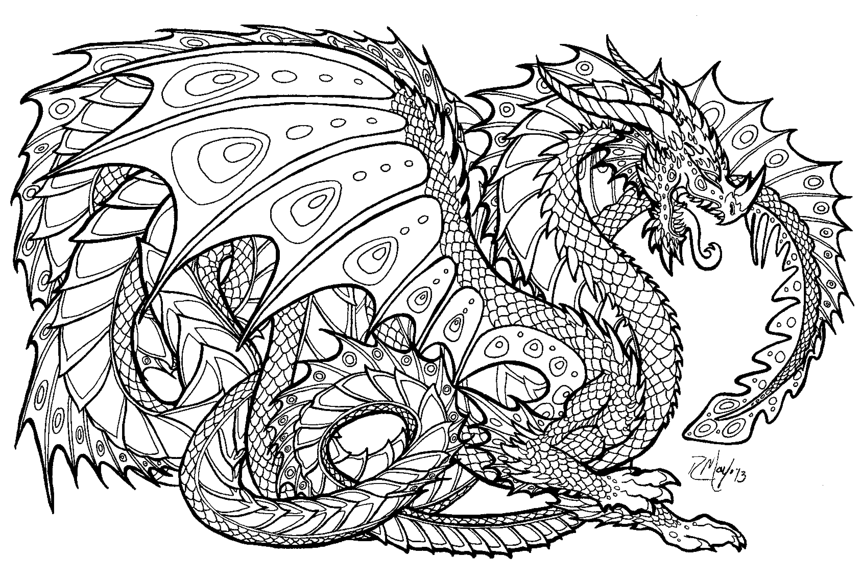 Realistic Dragon Coloring Pages Adults Page Kids Hd