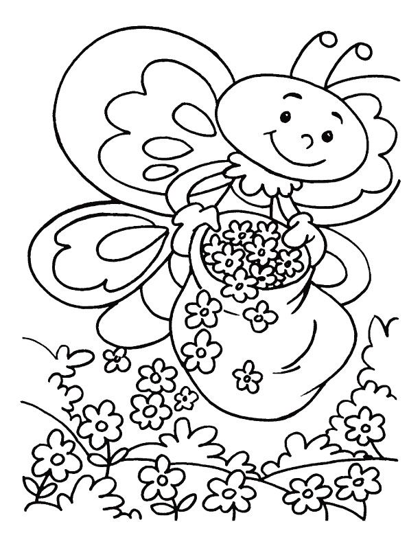 Honeybee in flower garden coloring pages | Download Free Honeybee ...