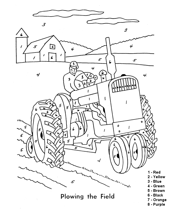 Color by Number Coloring Page | Easy beginner Follow the color numbers to  color-in the Farm Tractor coloring page Activity sheet | HonkingDonkey
