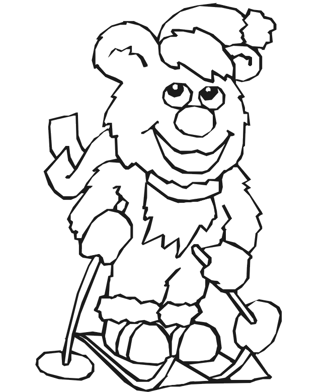 Skiing Coloring Page | A Teddy Bear Skier