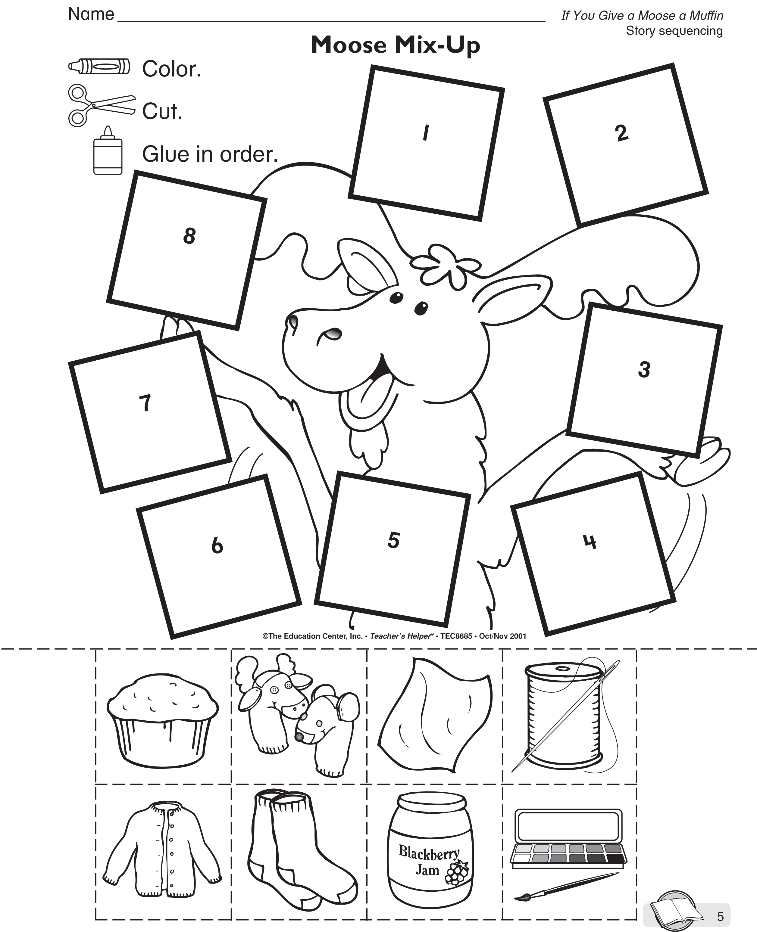 If you give a moose a muffin activity sheet