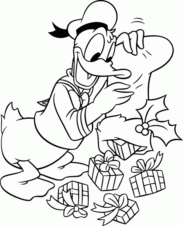 Disney's Donald Duck Stocking full of Christmas Gifts Coloring Pages