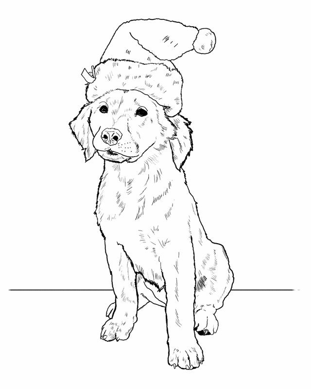 New Santa Dog Coloring Pages for Adult