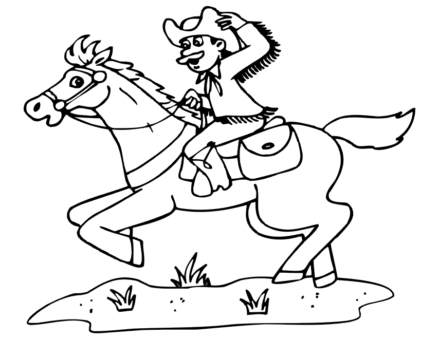 Horse Coloring Page | Cowboy Riding Horse