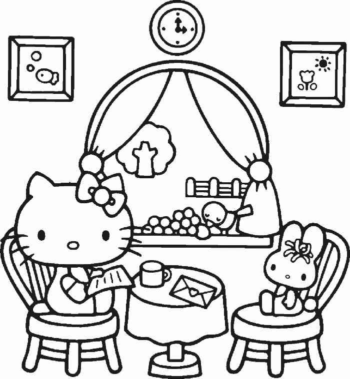 Hello Kitty on Table Coloring Pages | Coloring Pages For Kids