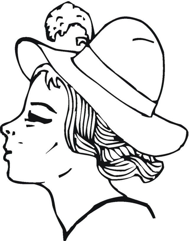 Online Young Girl In Hat With Feather Coloring Page | Laptopezine.