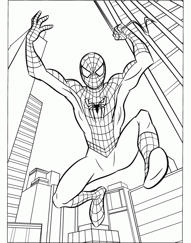 Spiderman Jump From A Very High Building Coloring Page Spiderman 