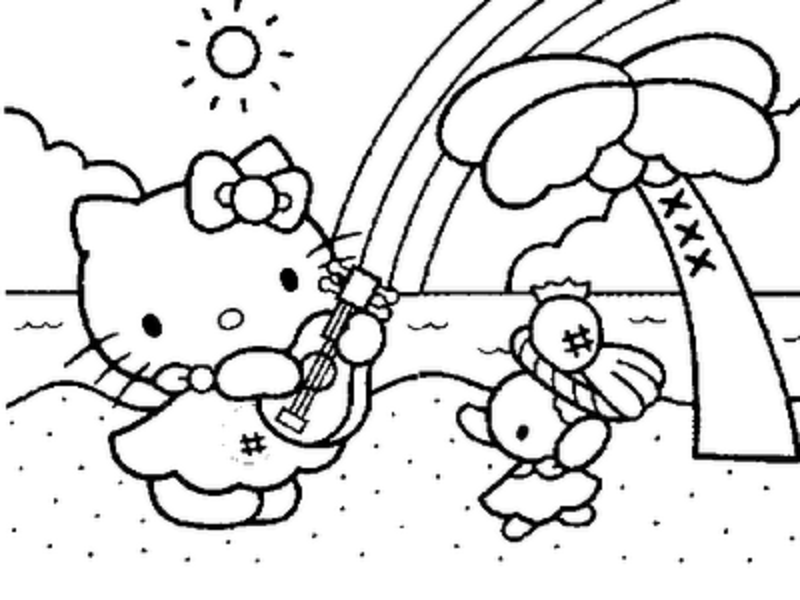 Coloring Pages of Hello Kitty Playing Music disney summer coloring 