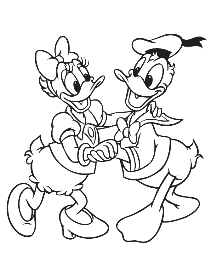 Donald And Daisy Duck Dancing Coloring Page | Free Printable 