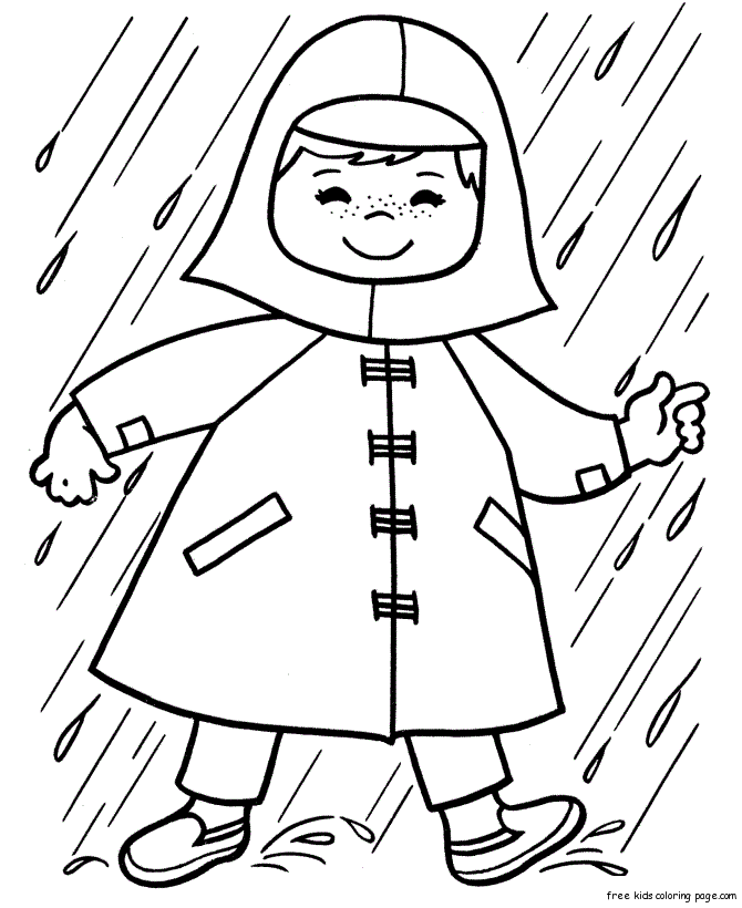 Rainy Day Coloring Pages Kids Home Print Spring Girl Playing