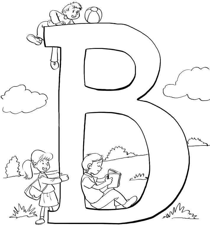 Letter B coloring page with objects starting with the letter B 