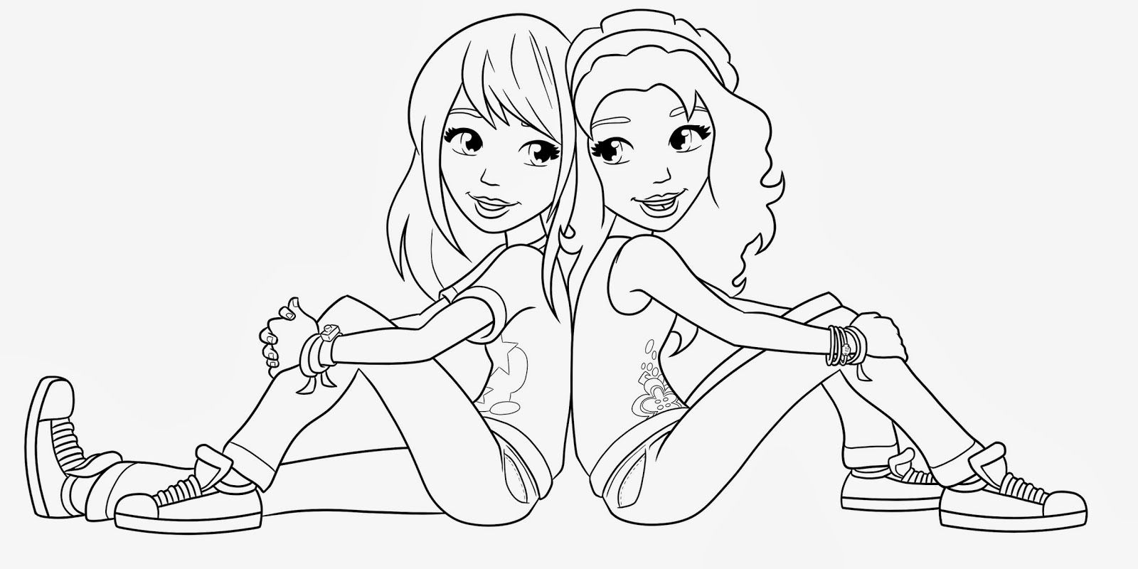 Lego friends sitting coloring page for kids
