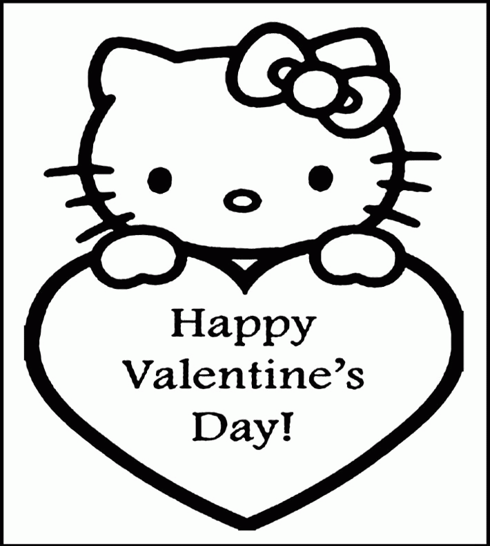 Hello Kitty Happy Valentine's Day Coloring Page For Kids 