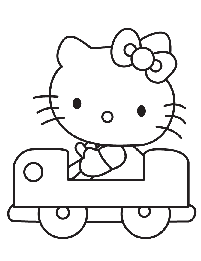 hello kitty driving car coloring page printable pages