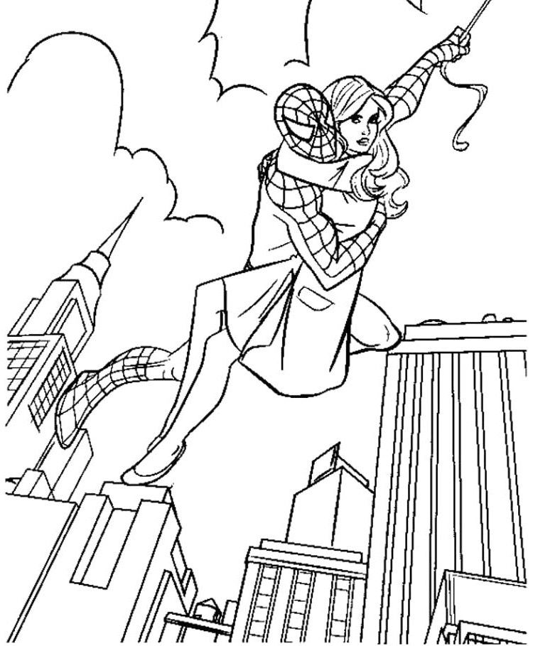 Spiderman Rescues A Woman Coloring For Kids - Spiderman Coloring 