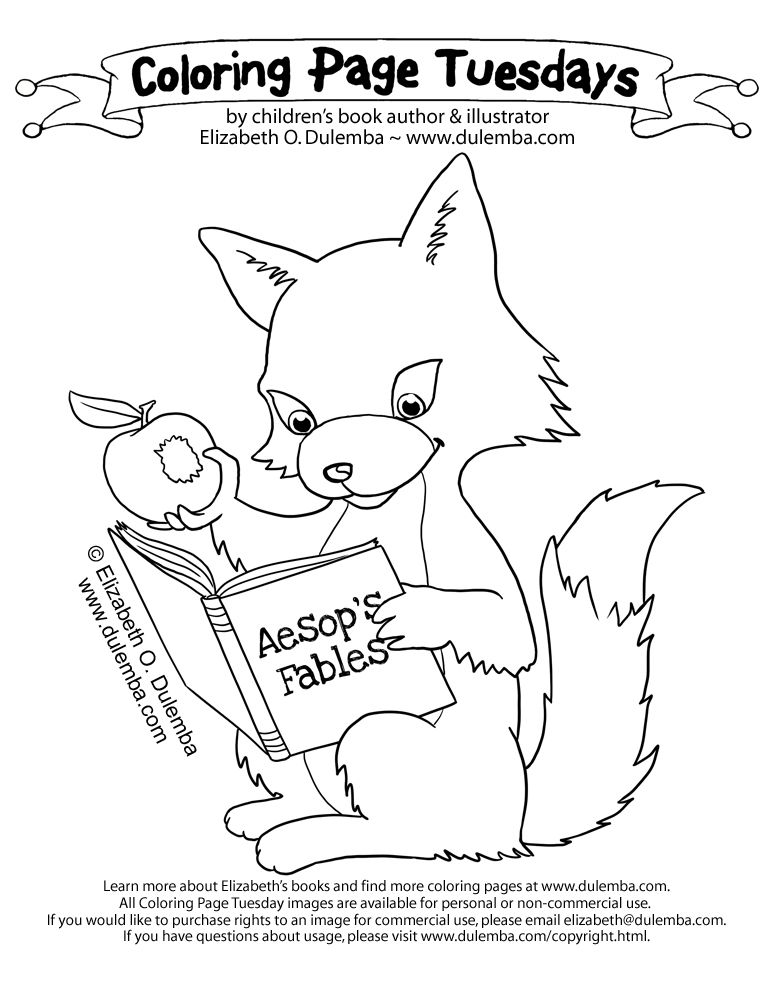 dulemba: Coloring Page Tuesday - Reading Fox