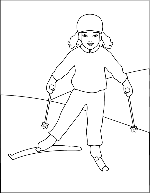 Coloring Pages - Little Girl Skiing