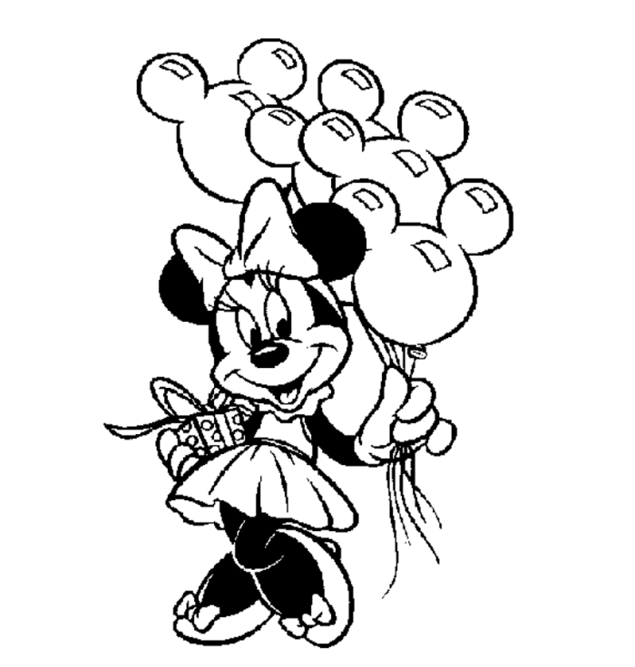 Minnie Holding Balloons Coloring Page - Disney Coloring Pages on 
