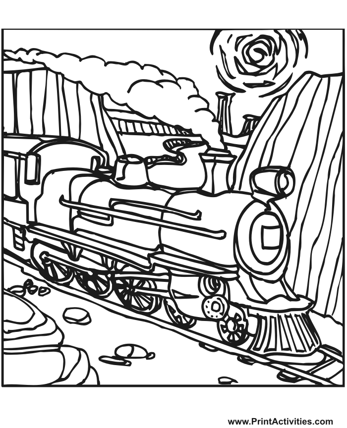 Steam Train Coloring Page Of A Steam Train On The Tracks