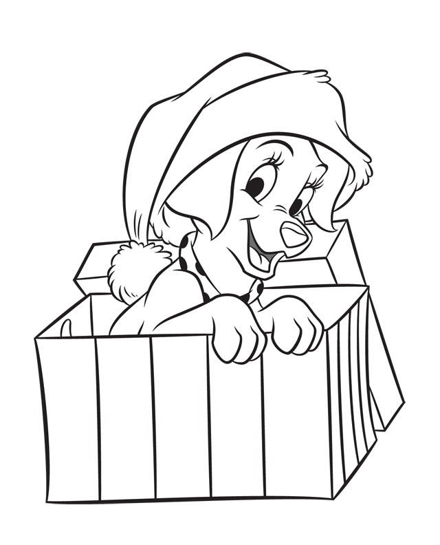 Dog In A Santa Hat Coloring Pages