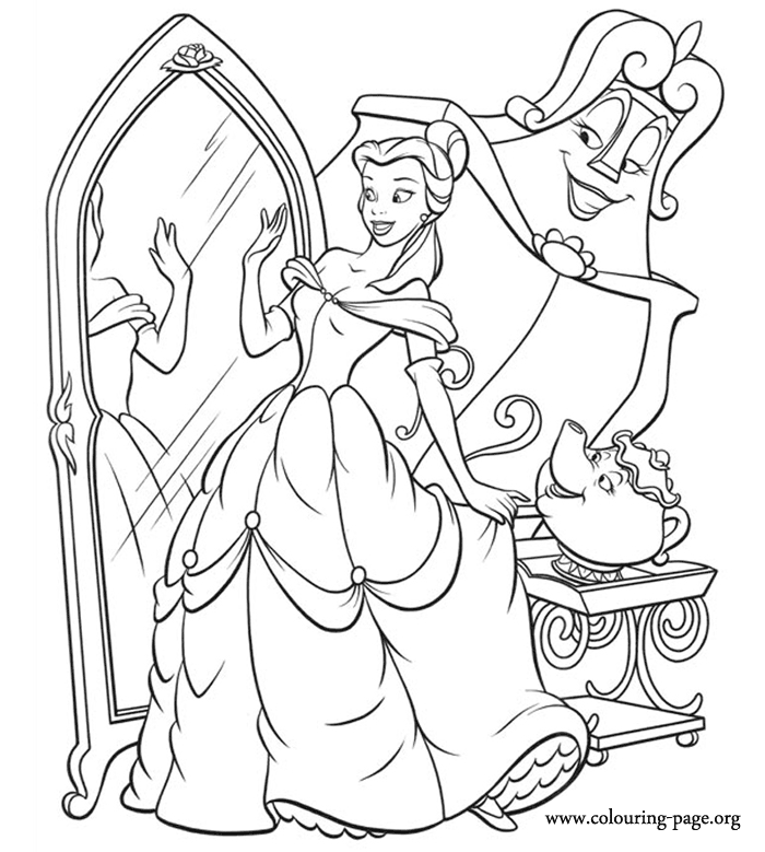 Beauty And The Beast - Belle, Mrs. Potts and Wardrobe coloring page
