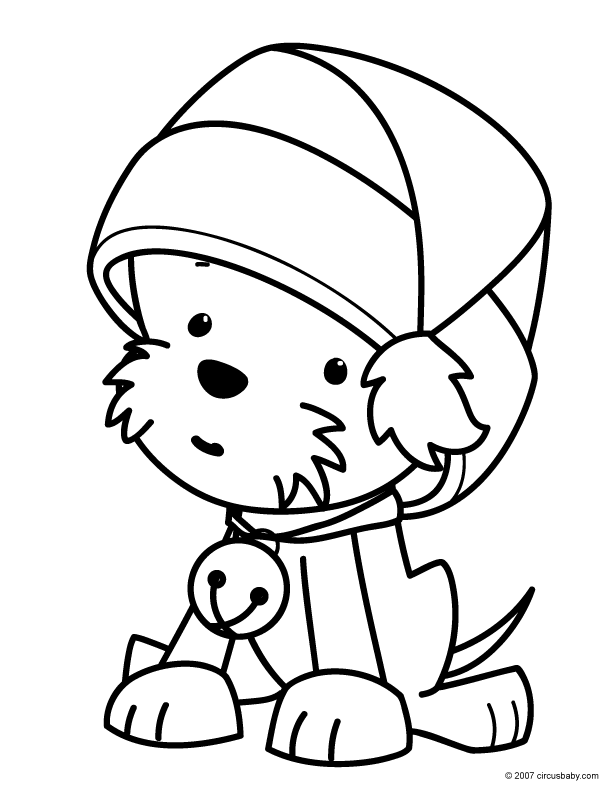 Funny Puppy Wearing Christmas Hat Coloring Pages