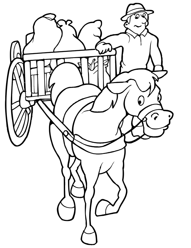 Horse And Wagon Coloring Page | Horse Pulling Farmers Wagon