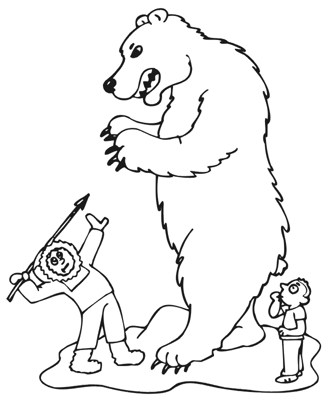 Polar Bear Coloring Page: eskimo hunter