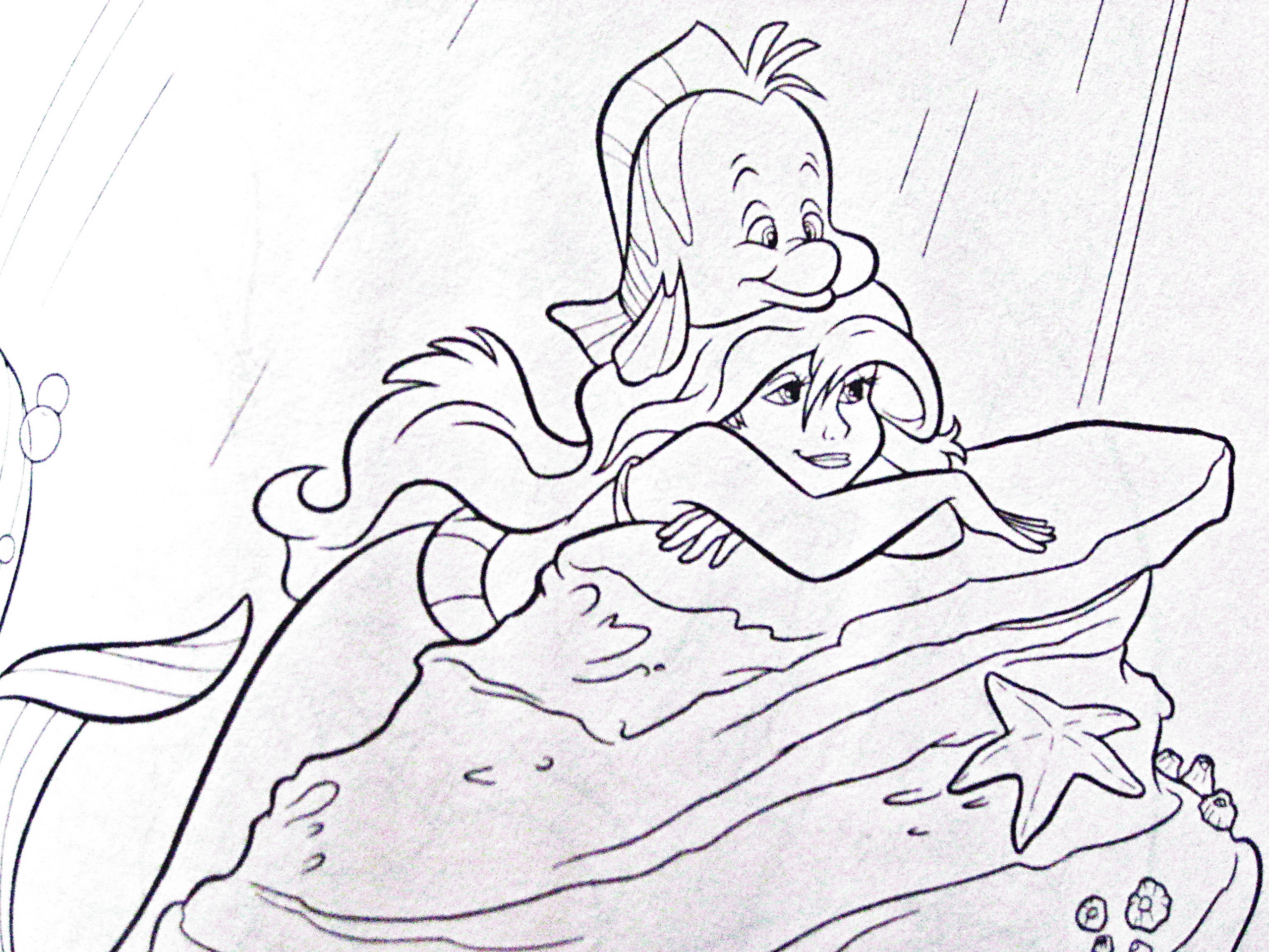 Ariel And Flounder - Coloring Pages for Kids and for Adults